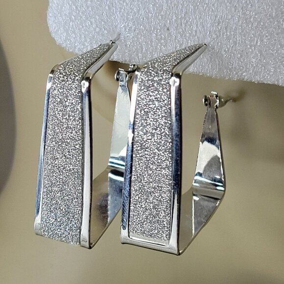 Square Silver Tone Earrings - Picture 4 of 15